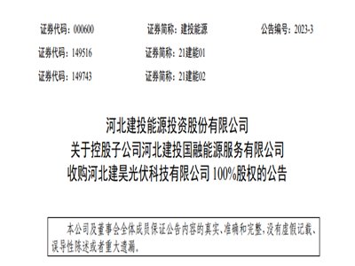 建投能源拟收购建昊公司，加码光伏产业